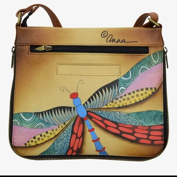 Anuschka Colorful Dragonfly Design Women's Bag Expandable Crossbody NWT - Picture 2 of 5